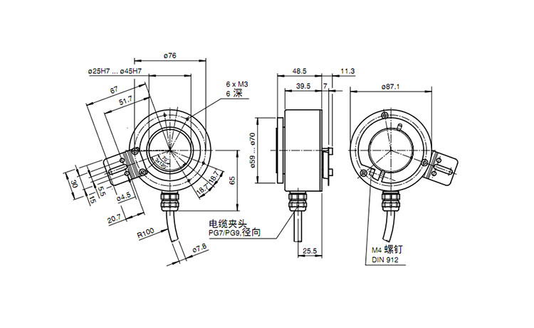 大孔徑編碼器徑向電纜輸出